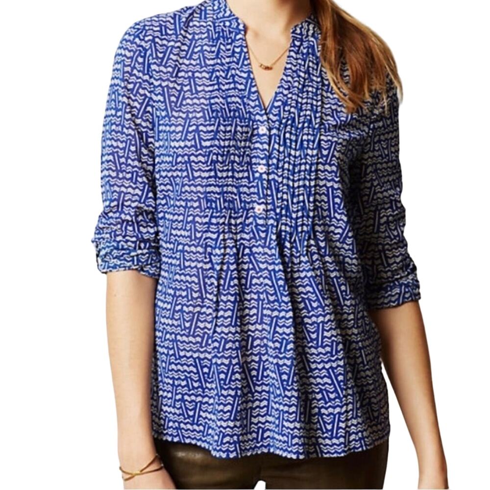 Anthropologie HD in Paris Blue Kaveri Henley Top Size 2